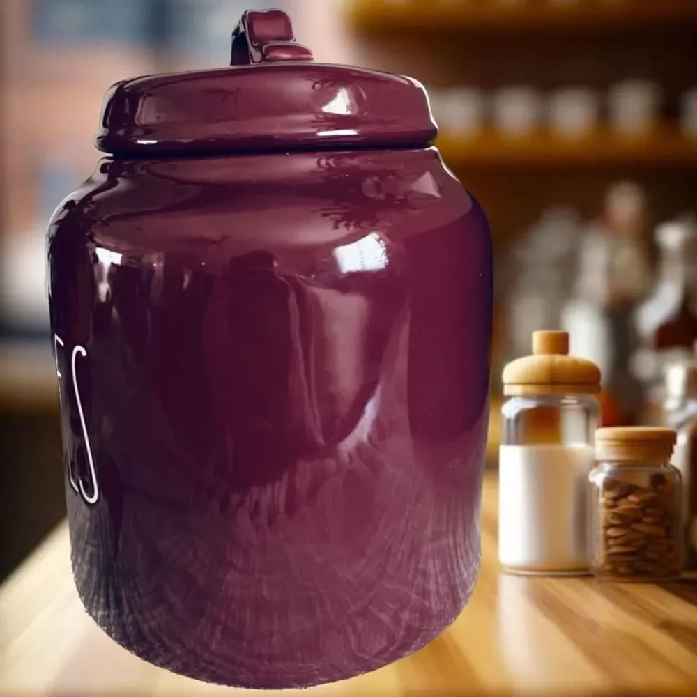NWT Rae Dunn Gorgeous Burgundy Glossy Ceramic Big COOKIES Canister/Cookie Jar